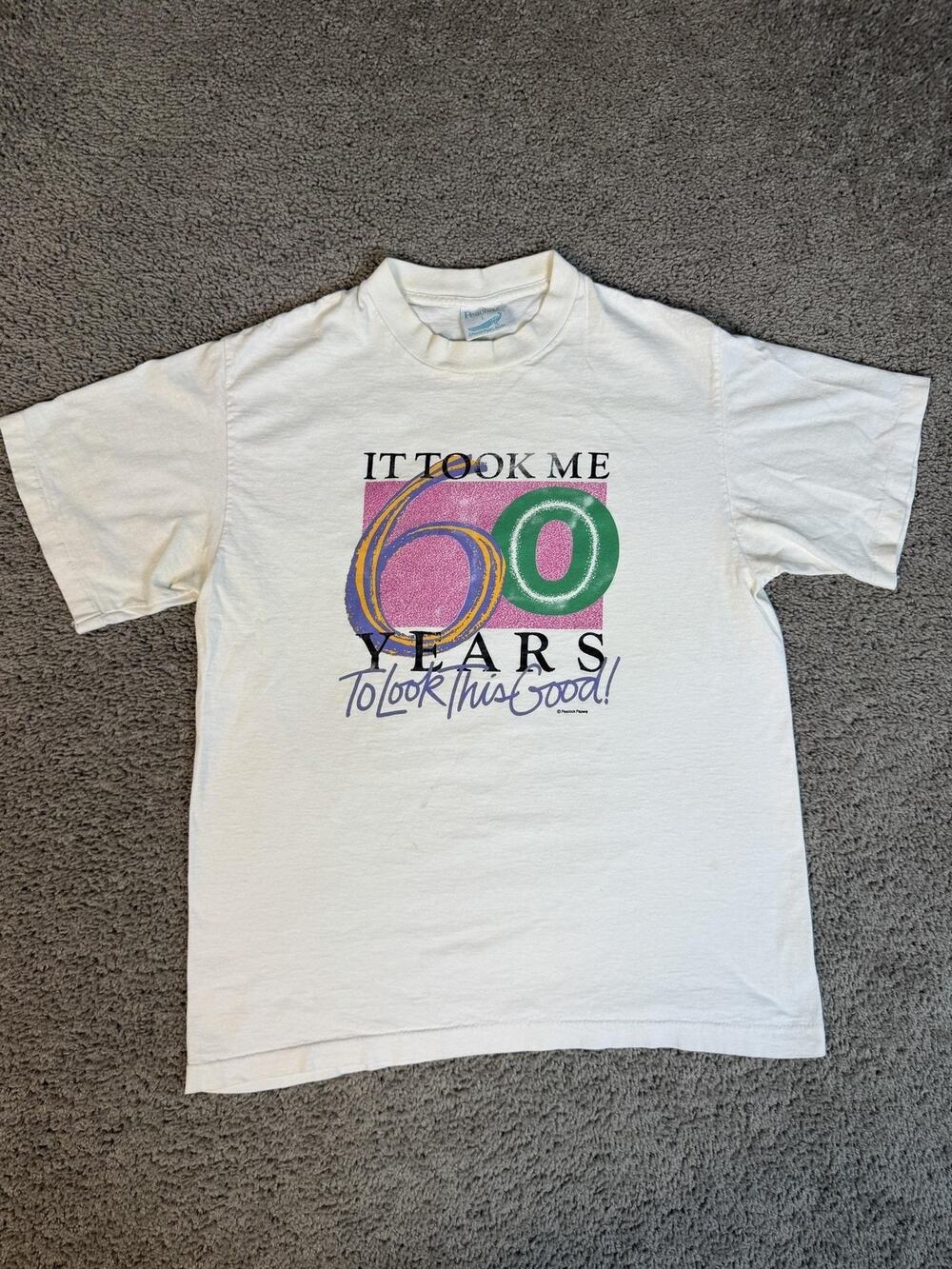 VTG Peacock Shirt Mens L White 60th Birthday Took Me 60 Years To look This Good